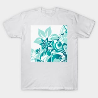 White Turquoise Floral Art T-Shirt